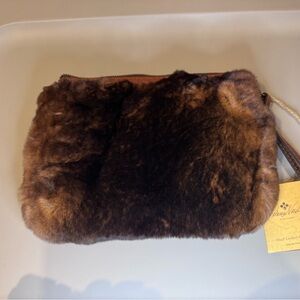 Patricia Nash Faux Fur Leather Wristlet Clutch Brown NWT